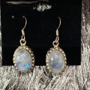 925 SS Oval Moonstone Wire Hook Dangle Earrings